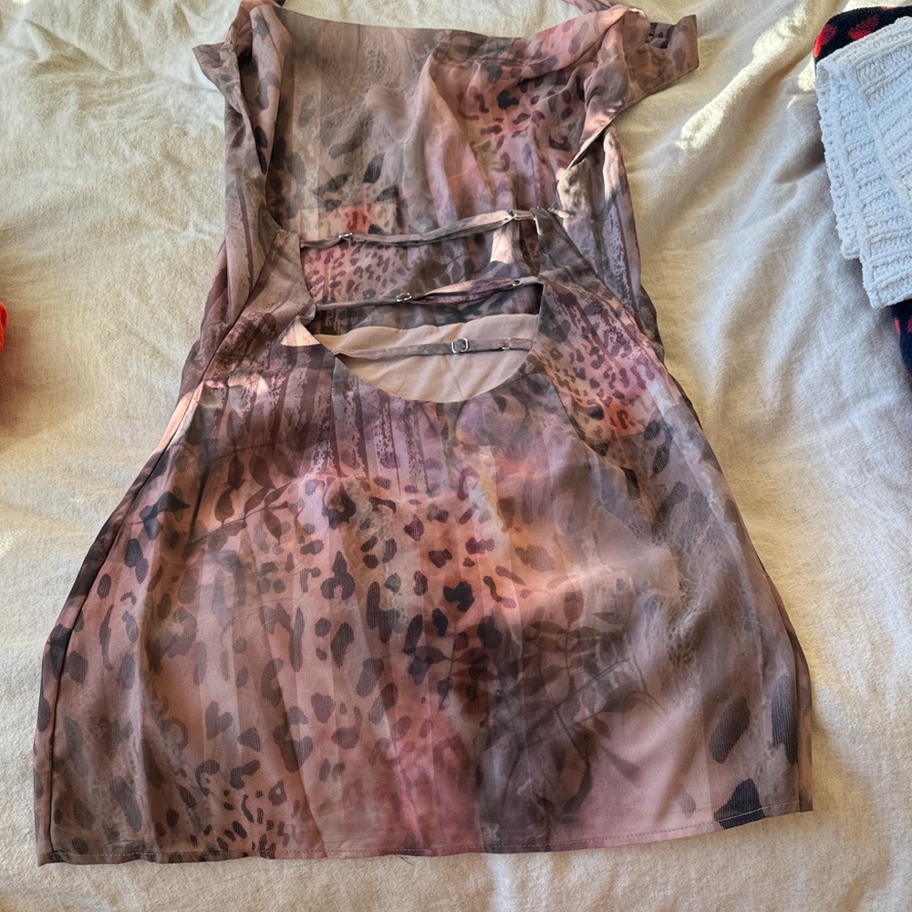 Animal Print Strapless Dress with Scarf - Picture 2 of 3